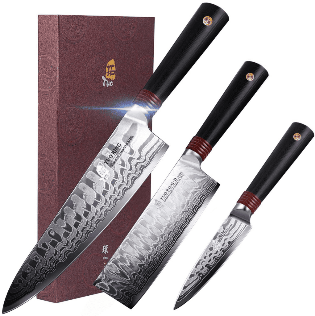 tuo damascus kitchen knife set