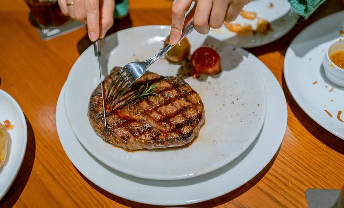 hands holding japaese steak knife