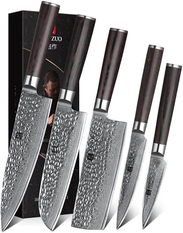 xinzuo he series damascus super steel 5 piece knife set