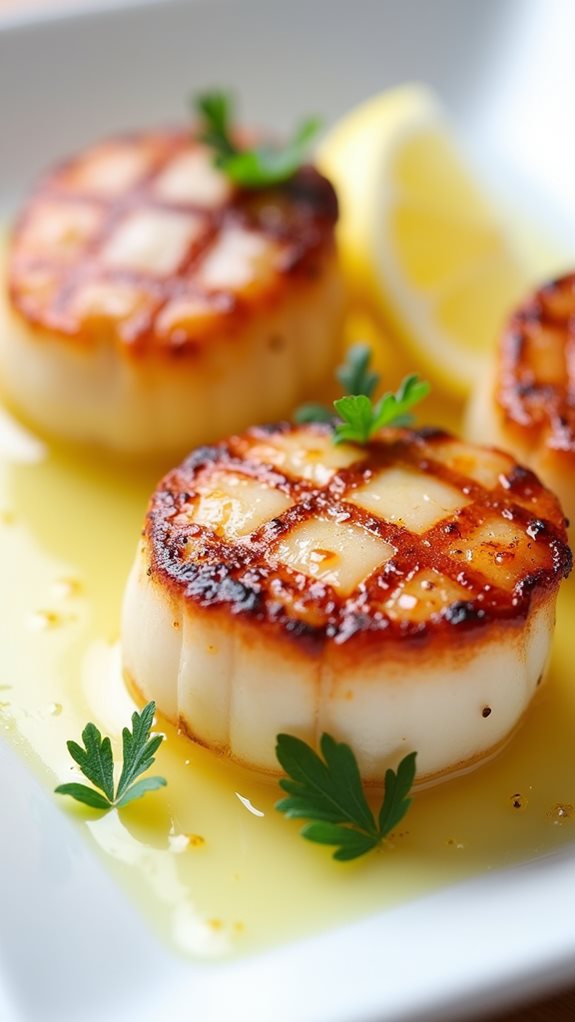 delicately seared sea scallops