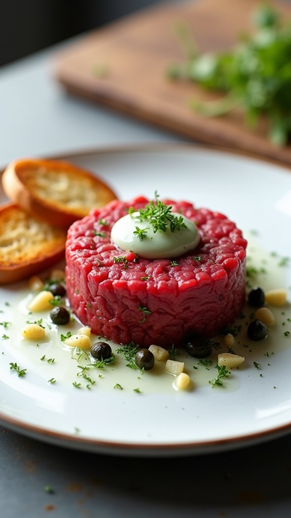 raw beef with herbs