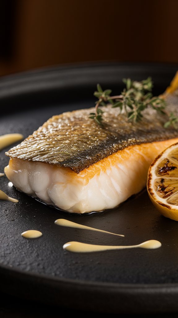 crispy skinned pan seared sea bass