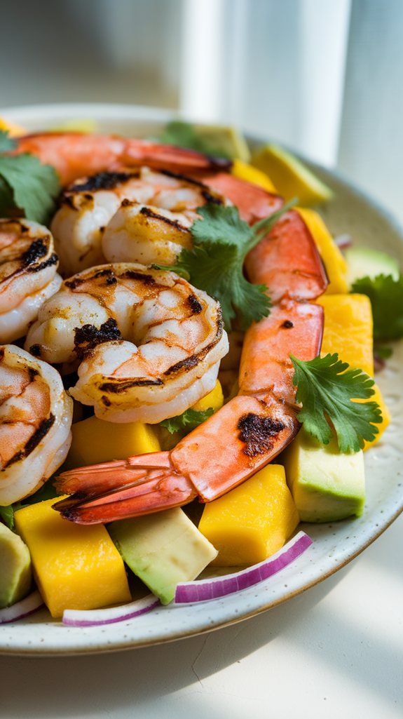 grilled shrimp with salad