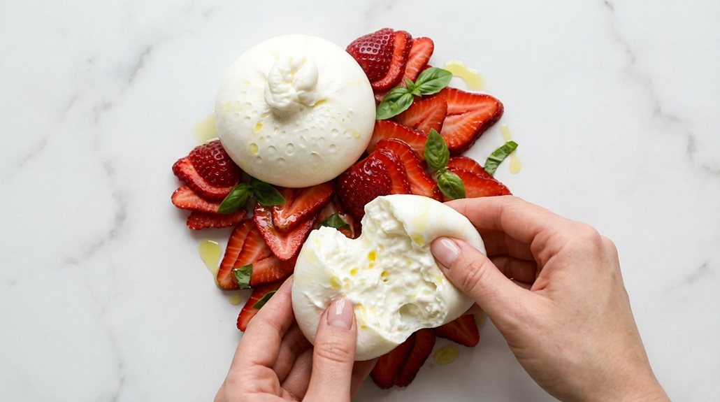 chilled burrata enhances presentation