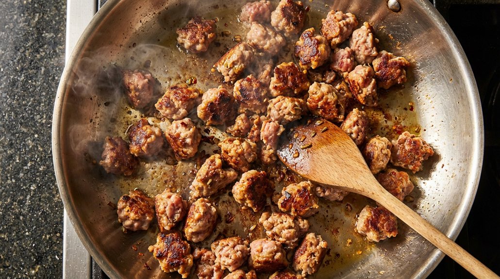 cook sausage until golden