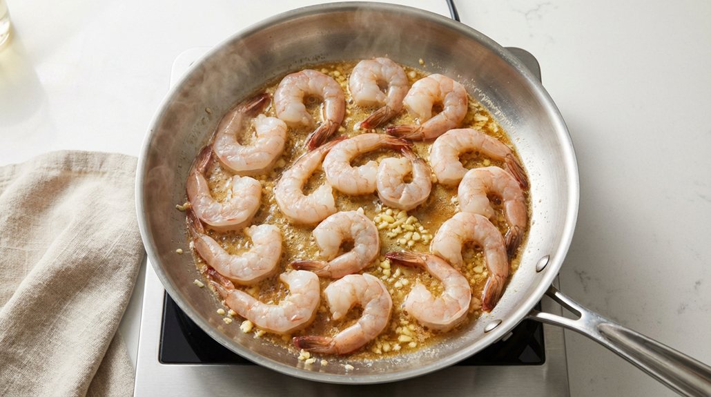 evenly spaced shrimp searing