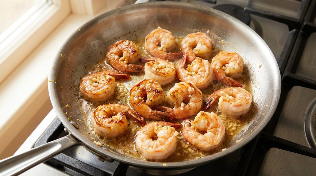 flip shrimp for even cooking