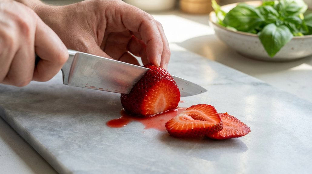 slicing strawberries with precision