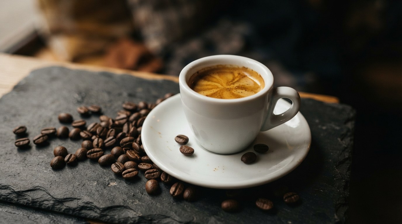 A shot of espresso with rich golden crema