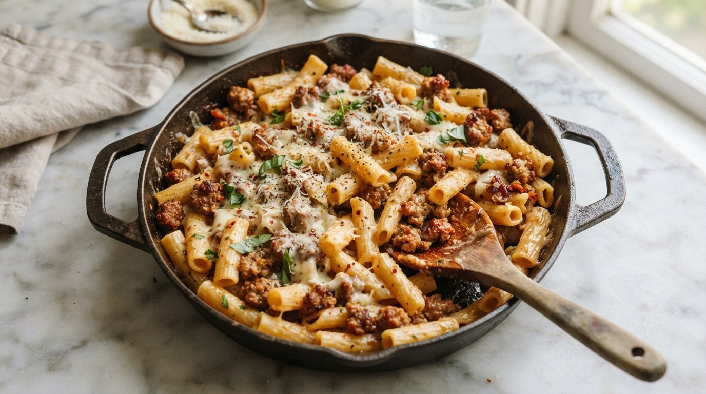Cheesy Sausage Pasta (One-Pan, 10 Minutes)