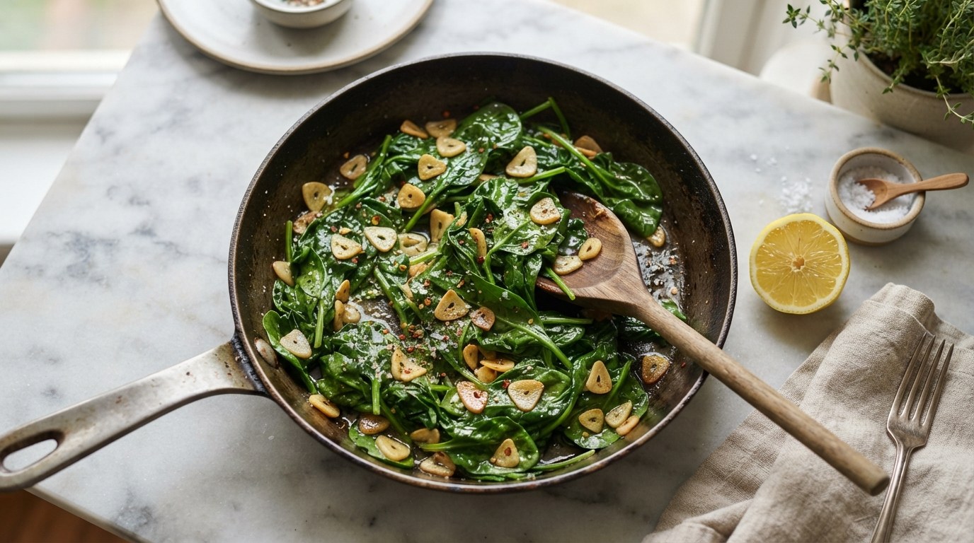 Sautéed Spinach with Garlic (Bright, Not Watery)
