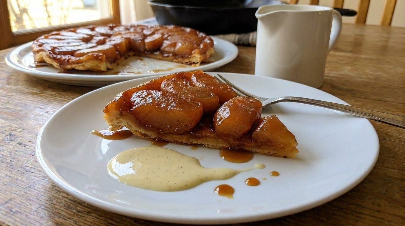 Apple tarte tatin with crème anglaise